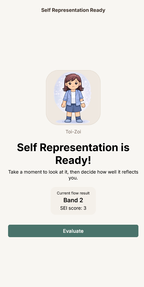Anchored app self representation ready screen